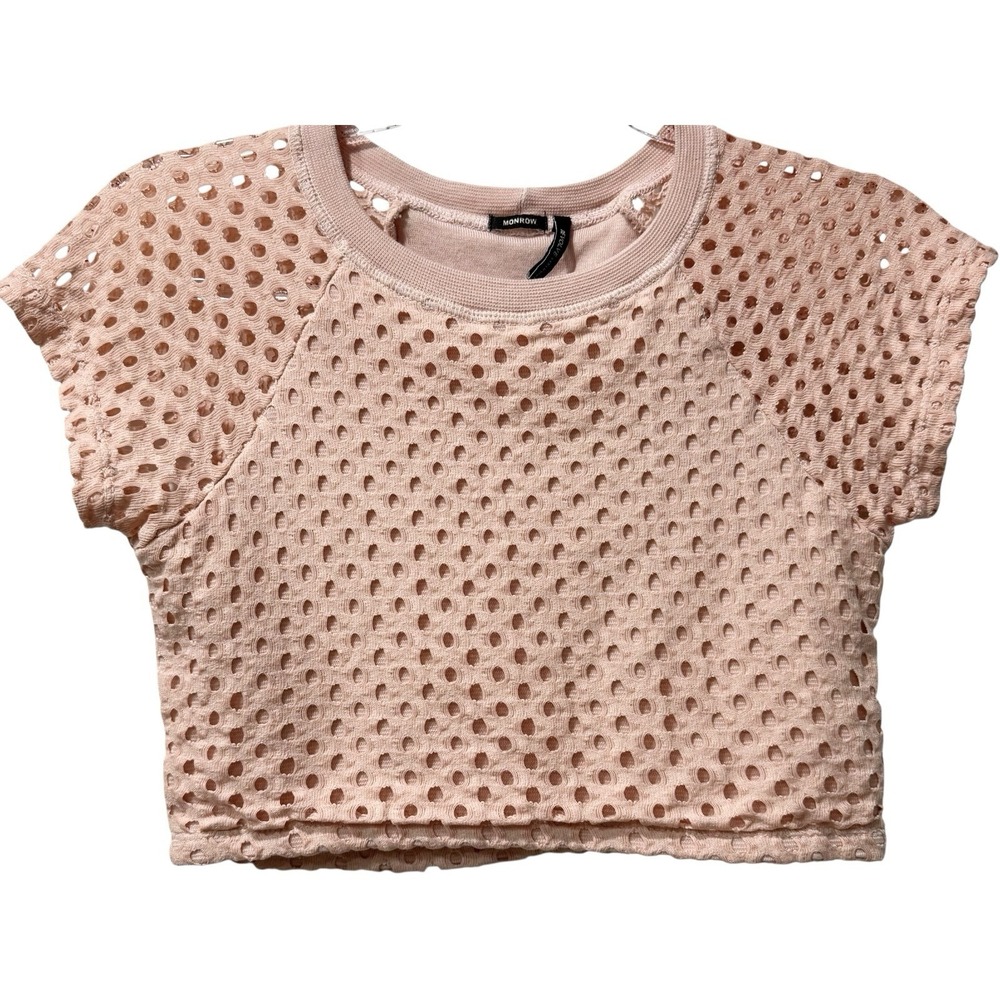 Monrow x REVOLVE EXCLUSIVE Crochet Fishnet Crop Top Pale‎ Peachy Pink XS